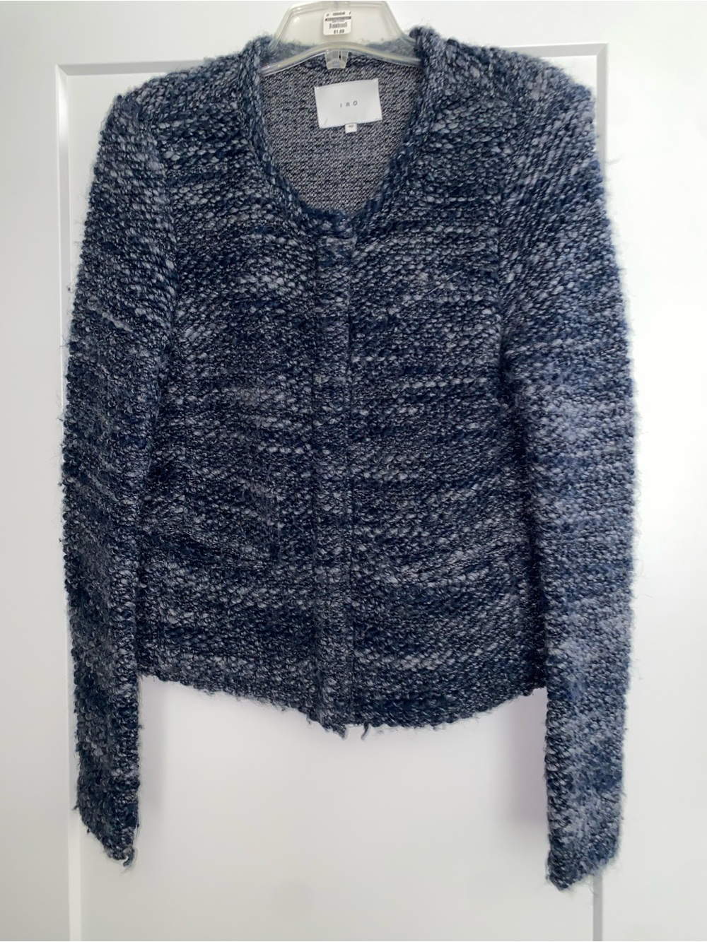 IRO Navy Bouclé Open-Front Sweater Cardigan